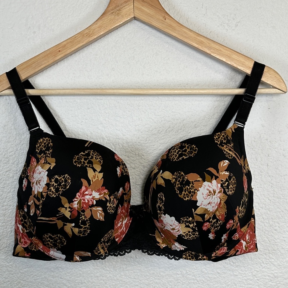 Torrid Curve Floral Leopard Skull‎ Padded Underwire Bra 40C Black